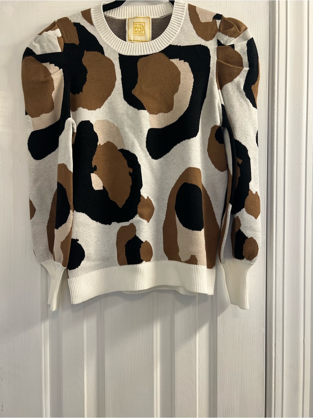 Abstract Spot Crewneck Sweater in Cream, Brown & Black